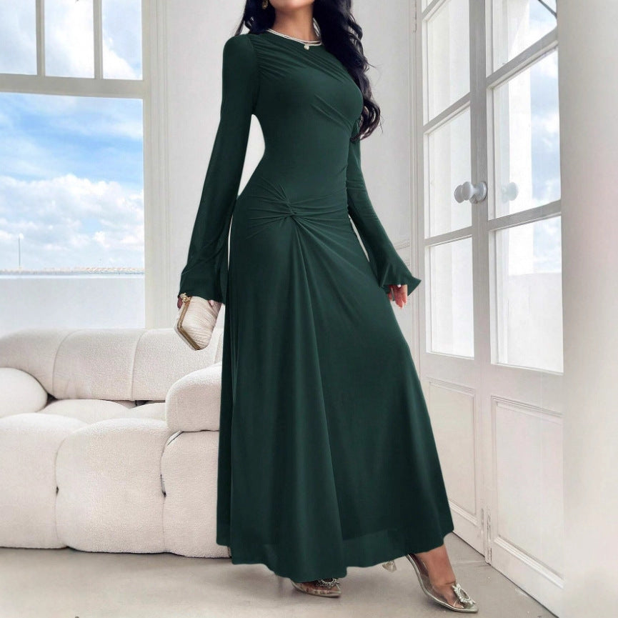 Damen Maxikleid mit geraffter Taillenpartie und Glockenärmeln Drune