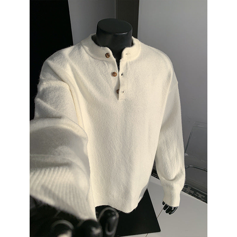 Herren Oversize-Strickpullover mit Henley-Kragen und Halbknopfleiste Drune