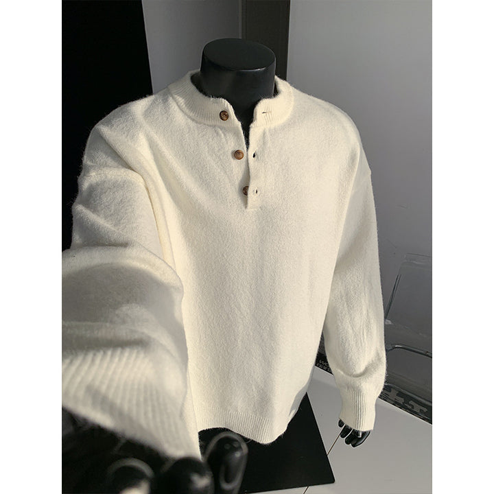 Herren Oversize-Strickpullover mit Henley-Kragen und Halbknopfleiste Drune