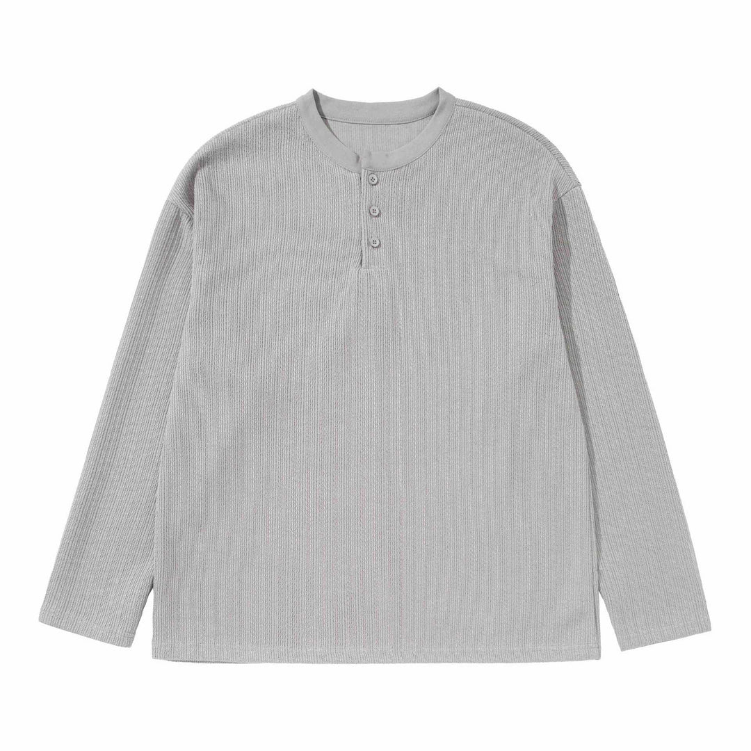 Unisex Strukturierter Waffel-Henleyshirt mit geradem Saum und Oversize-Silhouette Drune