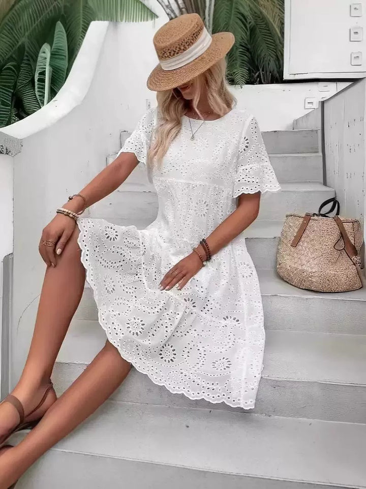 Damen Eyelet Broderie Anglaise Kleid Drune