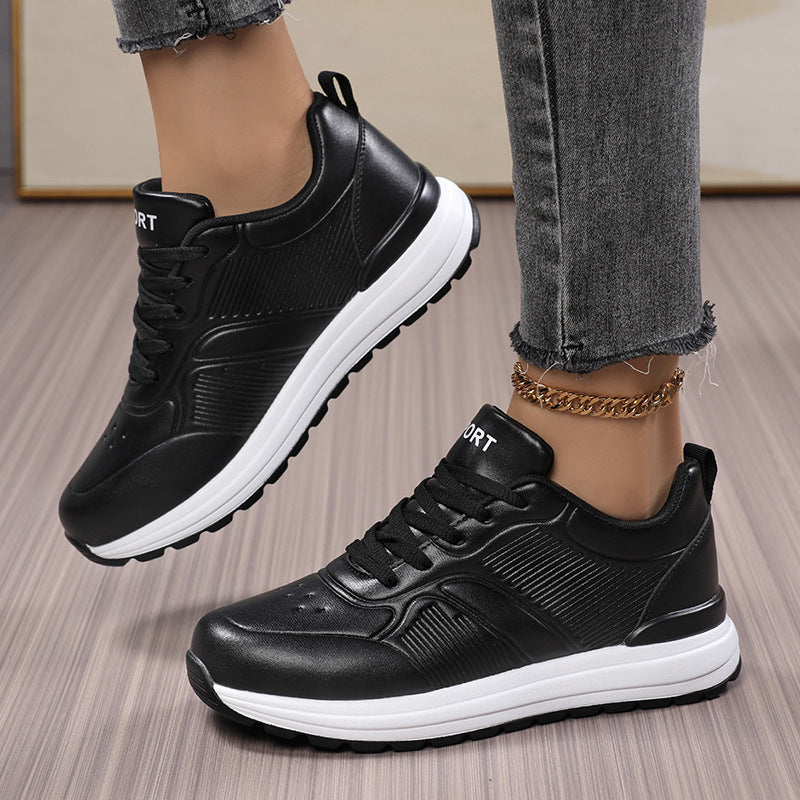 Damen Freizeit-Plateau-Sneaker mit stoßdämpfender Memory-Zwischensohle und Lederoptik Drune