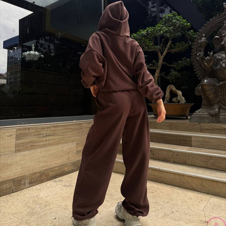 Damen oversized Kapuzen-Sweatshirt mit Ballonärmeln und weite High-Waist Jogginghose Drune