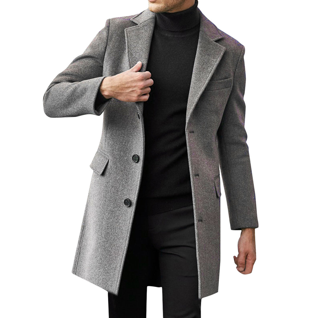 Herren eleganter Wollmantel mit klassischem Revers und verdeckten Knöpfen Drune
