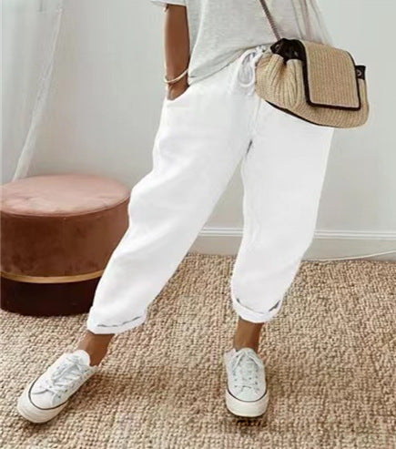 Damen lässige Leinenhose mit körpernaher Passform und praktischen Taschen Drune