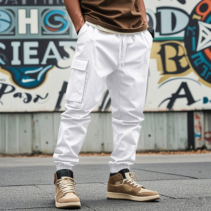 Herren Tapered Cargo-Jogginghose mit Kordelzug, aufgesetzten Klappentaschen und elastischen Bündchen Drune