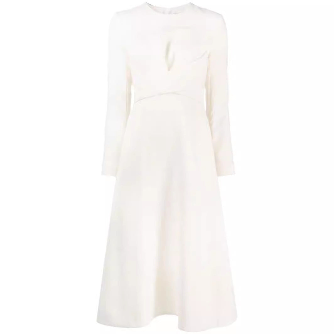 Damen Midikleid mit taillierter Drapierung und A-Linien Rock Drune