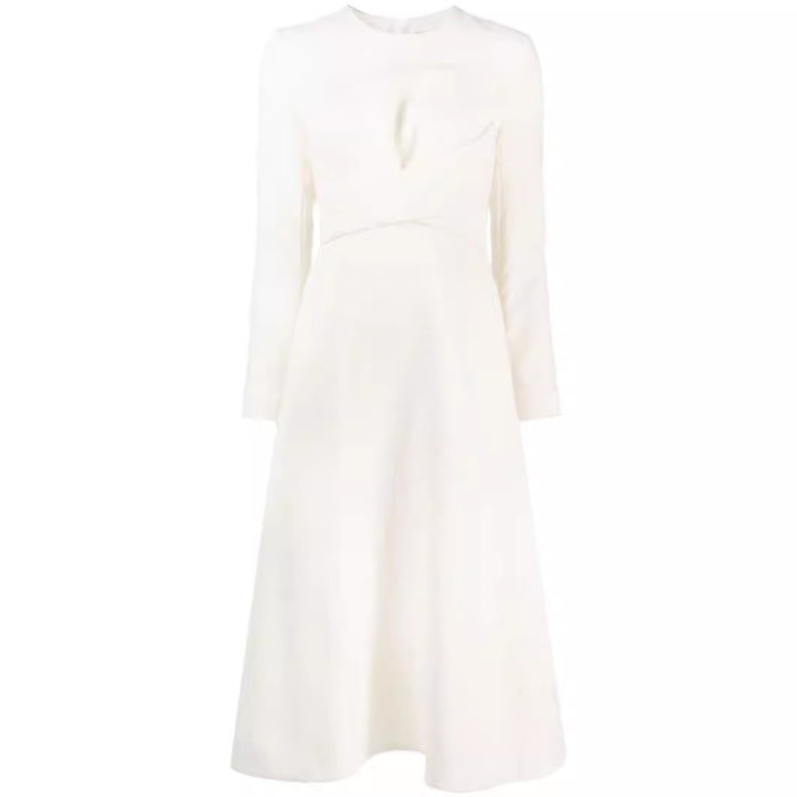 Damen Midikleid mit taillierter Drapierung und A-Linien Rock Drune