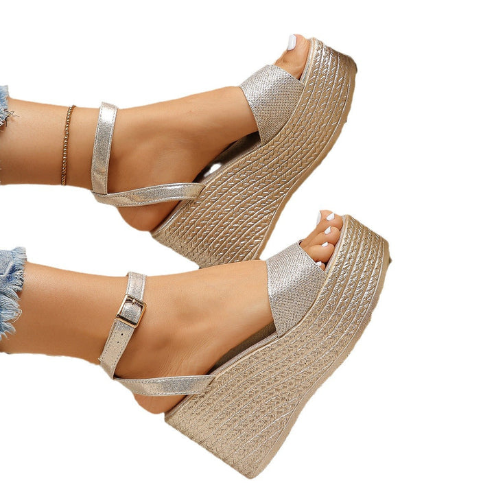 Damen modische Plateau-Sandalen mit glänzendem Obermaterial und verstellbarem Riemen Drune