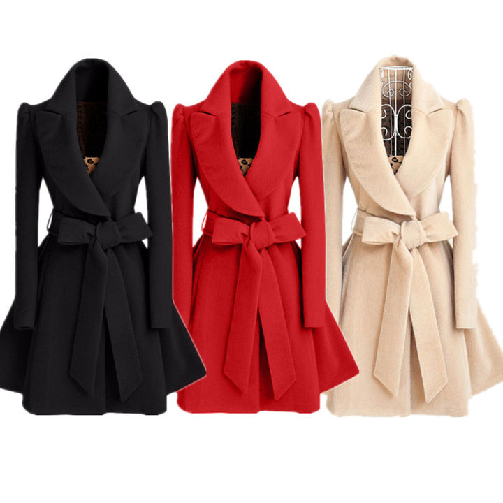 Damen modischer Trenchcoat mit tailliertem Schnitt und Gürtel Drune