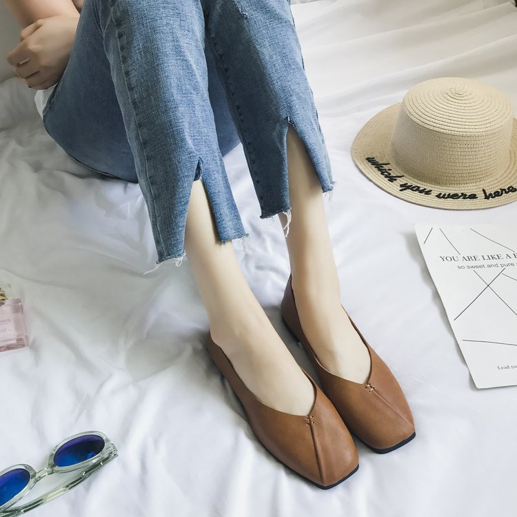 Damen nan quadratische Ballerina-Slipper aus weichem Kunstleder mit gepolstertem Komfortfußbett Drune