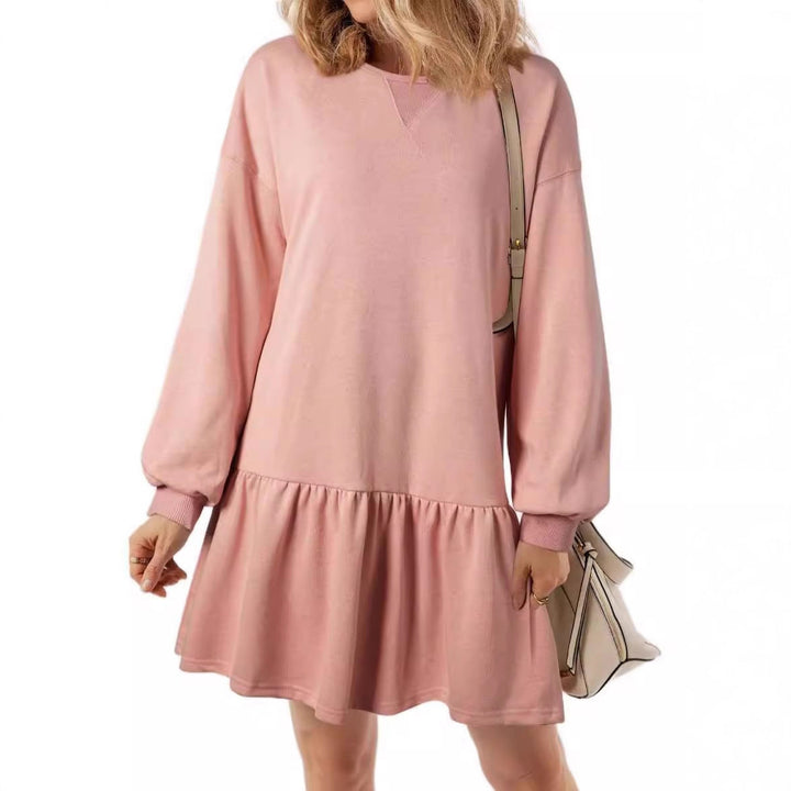 Damen Lässiges Sweatkleid mit V-Ausschnitt und Rüschensaum Drune