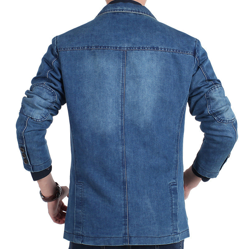 Herren nan Jeansblazer mit Used-Effekt, schmaler Schnitt, Brustleistentasche und aufgesetzten Taschen Drune