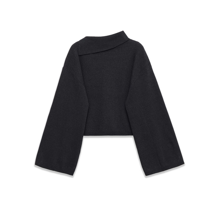 Damen nan oversized kurz geschnittener Pullover mit asymmetrischem Stehkragen und weitem Kimonoärmeln Drune