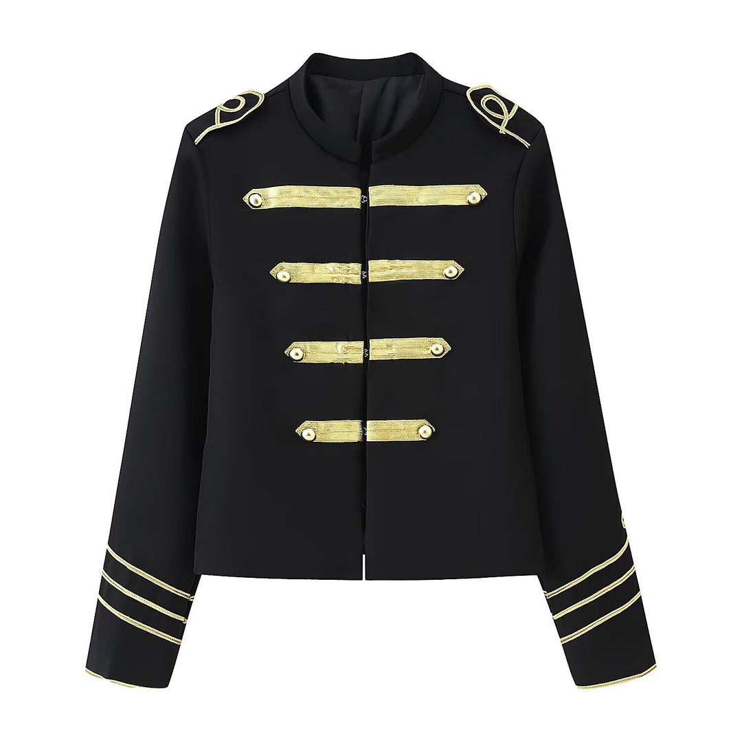 Damen Kurzblazer im Militärstil mit goldener Galonapplikation Drune
