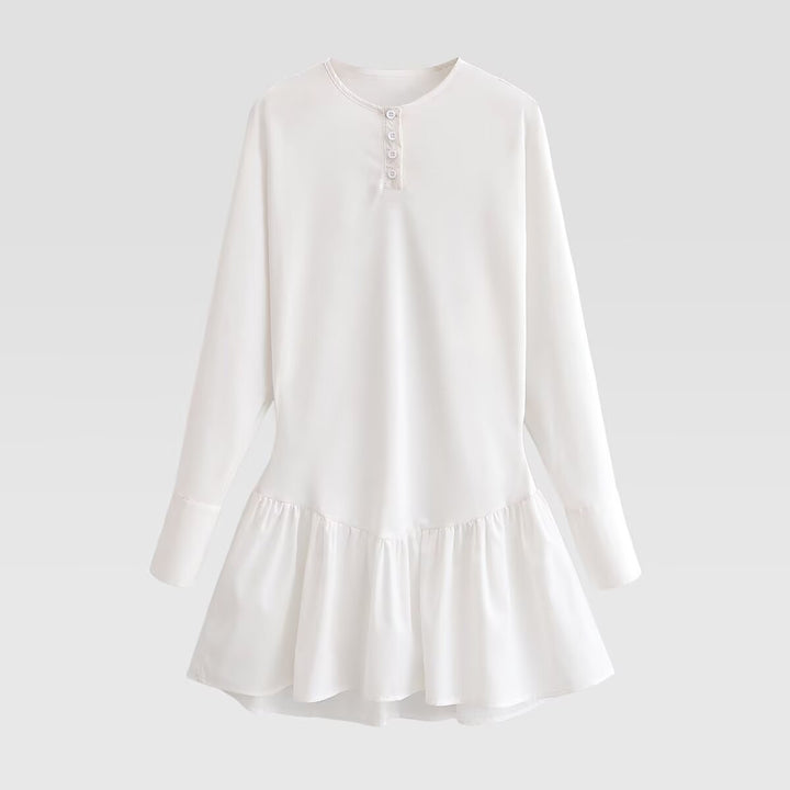 Damen Lockeres Longsleeve Tunika-Kleid mit Henley-Knopfleiste und Stufenrock Drune