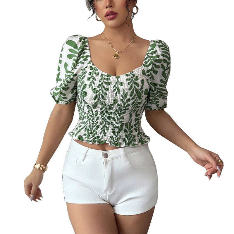 Damen Sommerbluse mit voluminösen Ärmeln und floralem Muster Drune