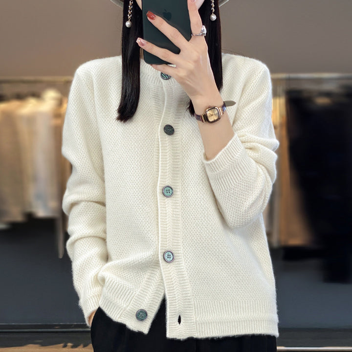 Damen Strukturierter Feinstrick-Cardigan mit kaschmirähnlicher Haptik, durchgehender Knopfleiste und kastiger Oversize‑Passform Drune