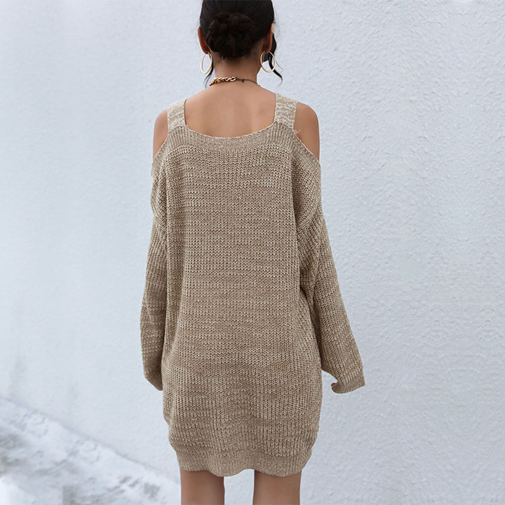 Damen Gestricktes Cold-Shoulder-Minikleid mit Oversize-Ärmeln und geripptem Saum Drune