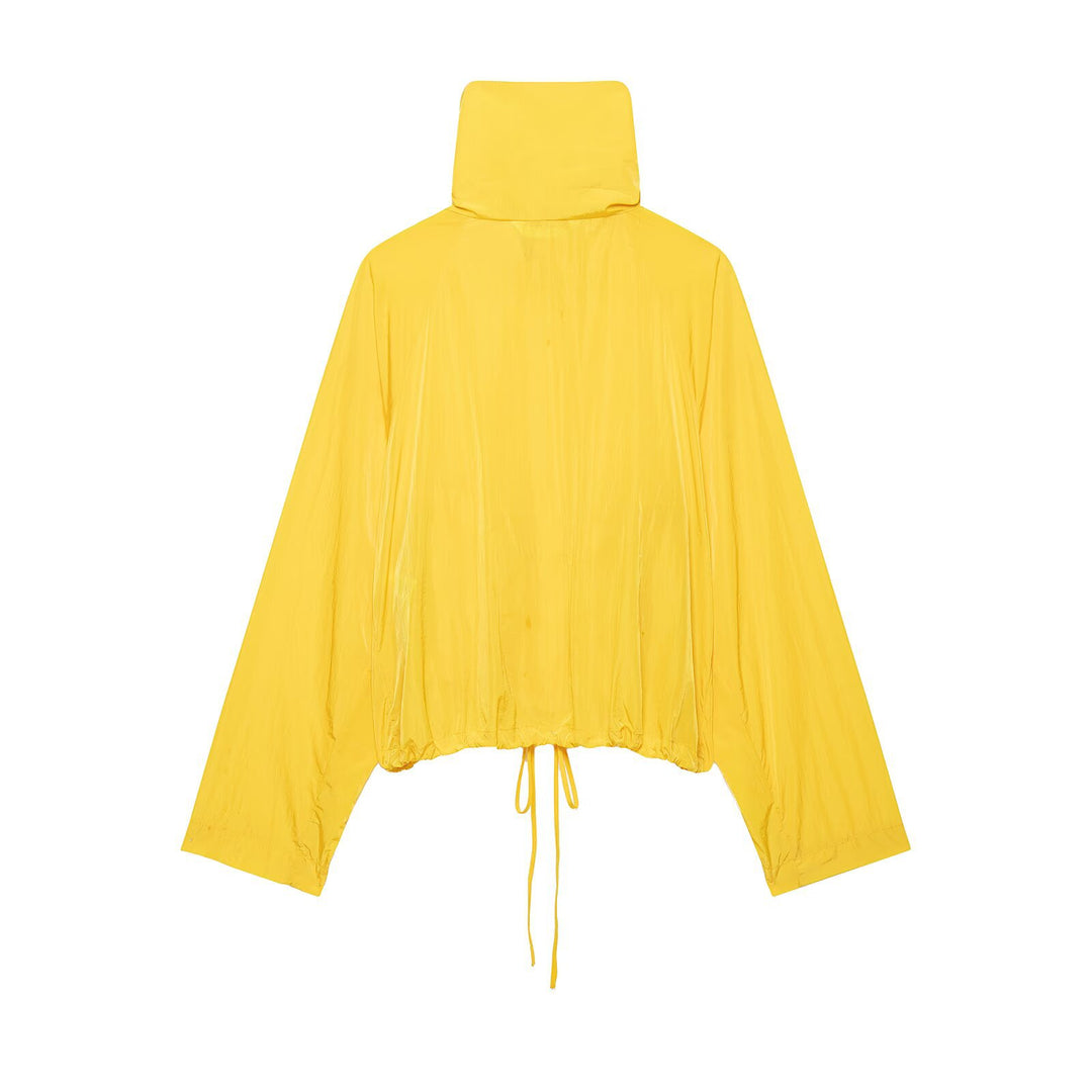 Damen Leichte Cropped-Windjacke mit hohem Stehkragen und Tunnelzug Drune