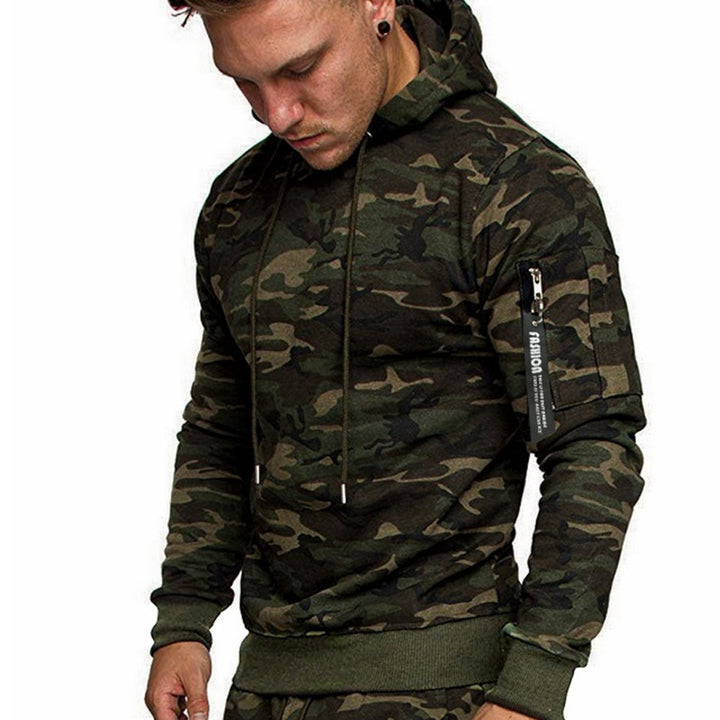 Herren Slim-Fit Hoodie mit Ärmel‑Zip‑Tasche, Kapuze und Kordelzug Drune