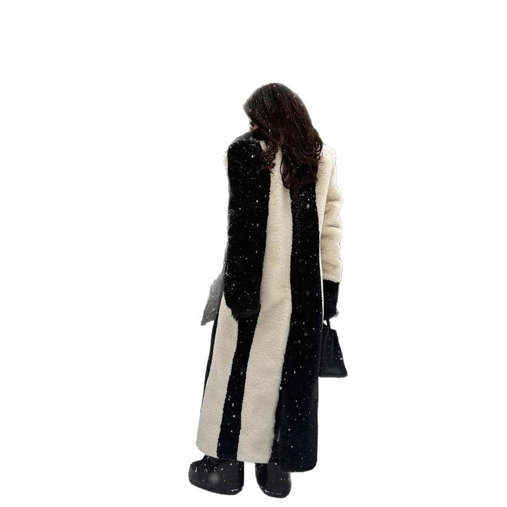 Damen Langer Teddy-Fellmantel mit Kontrastkapuze Drune