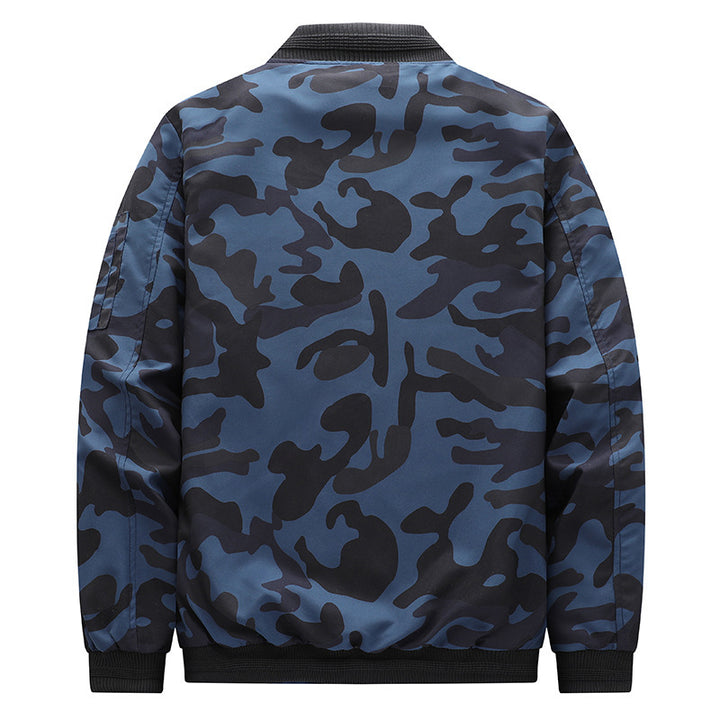 Herren Camouflage-Bomberjacke im Military‑Look mit Reißverschluss und Ärmel‑Utilitytasche Drune