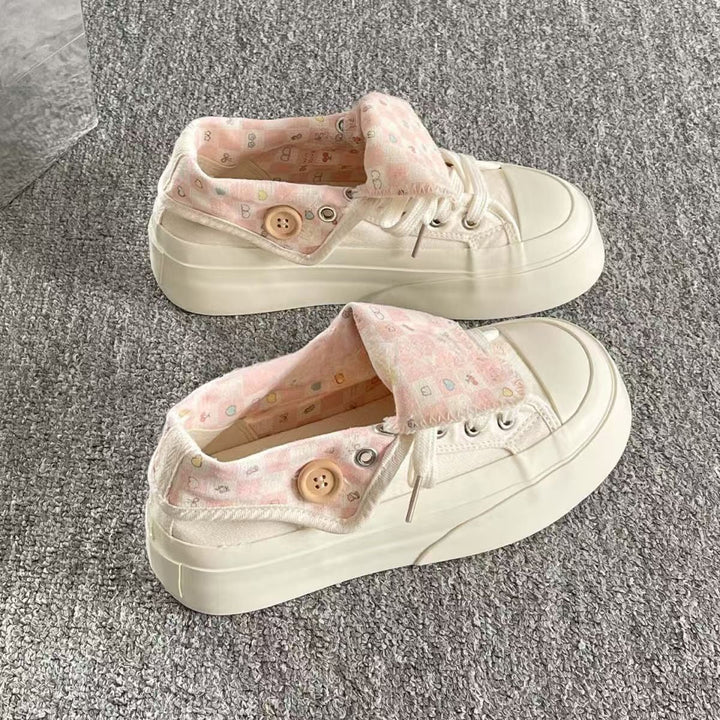 Damen Plattform-Sneaker mit floralem Innenfutter und gemütlichem Kragen Drune