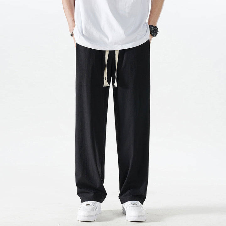 Herren Leichte Relax-Fit-Loungehose aus atmungsaktivem Jersey mit elastischem Tunnelbund, breitem Kordelzug & geripptem Beinabschluss Drune