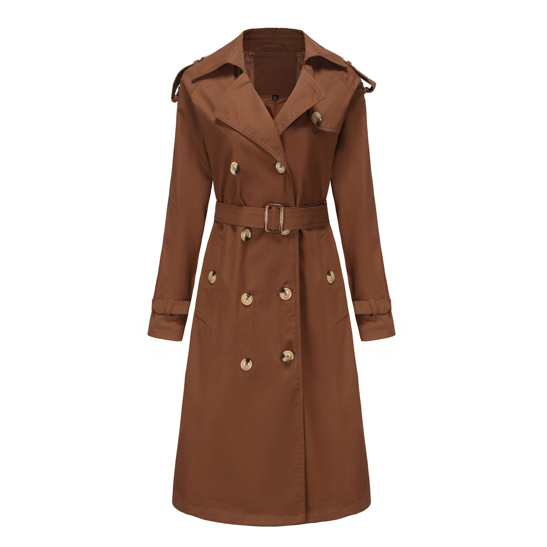 Damen nan Trenchcoat mit doppelreihiger Knopfleiste, Taillengürtel und Schulterklappen Drune