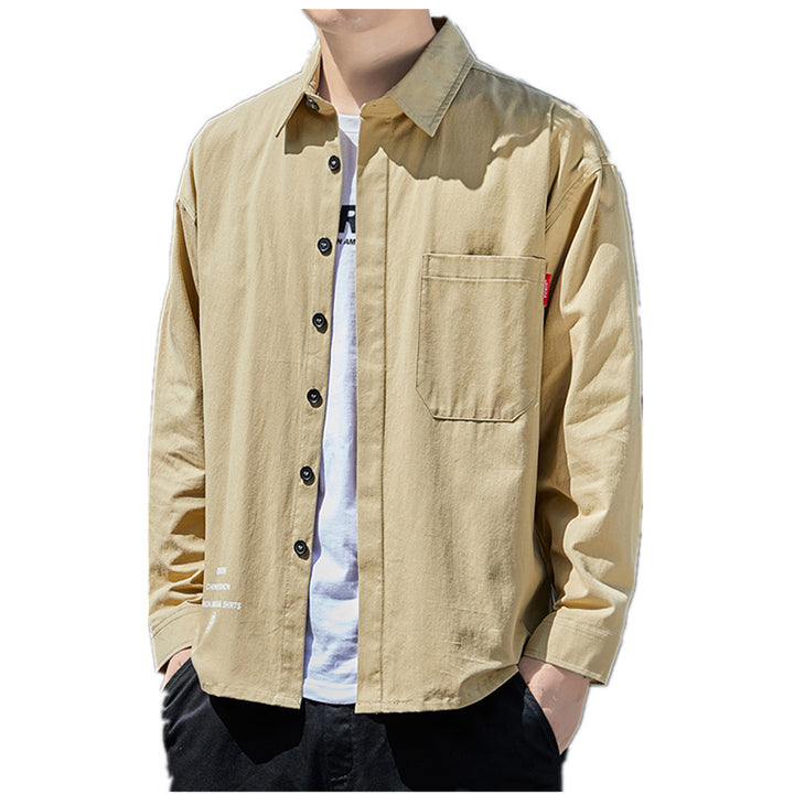 Herren Oversized-Hemdjacke im Casual-Worker-Stil mit Brusttasche und durchgehender Knopfleiste Drune