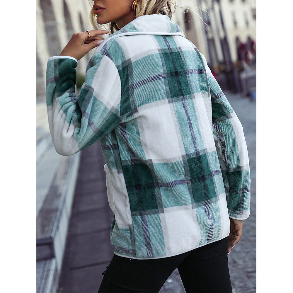 Damen Softer Karostoff Mantel mit modernen Knopfdetails Drune