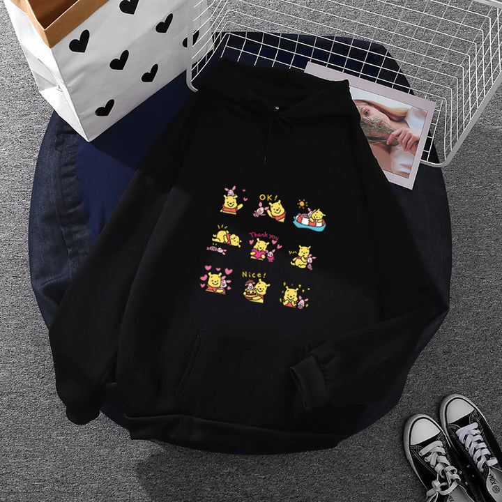 Damen nan Kapuzenpullover mit mehrfachem Comic-Emote-Print, oversized Schnitt und weichem Innenfutter Drune
