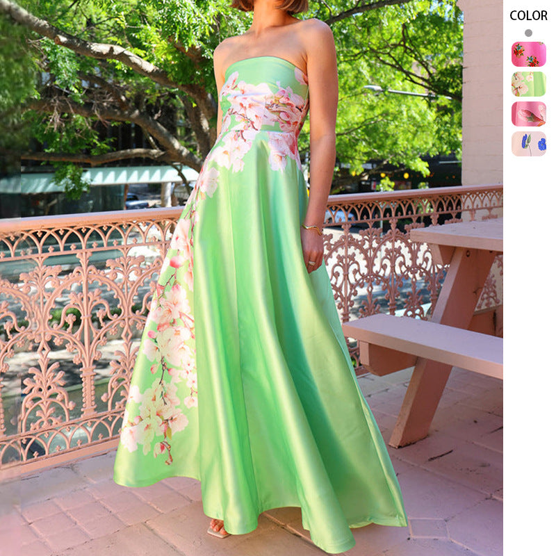 Damen Strapless Maxikleid mit floralem Design Drune