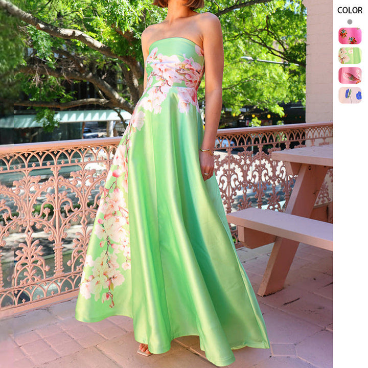Damen Ballkleid mit floralem Oberteil und schwingendem Rock Drune
