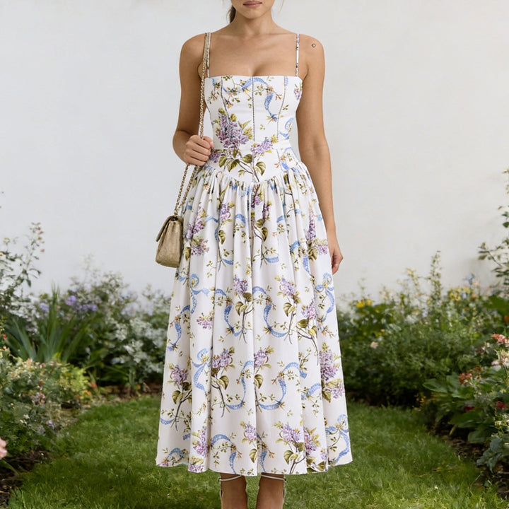 Damen Elegantes Maxikleid mit floralem Muster und schulterfreiem Design Drune