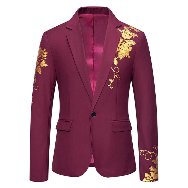 Herren eleganter Blazer mit floralem Goldmuster Drune