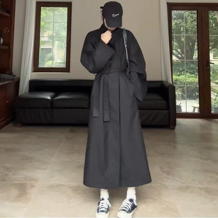 Damen Langer Mantel im Kimono-Stil mit Bindegürtel und weiter A-Linie Drune