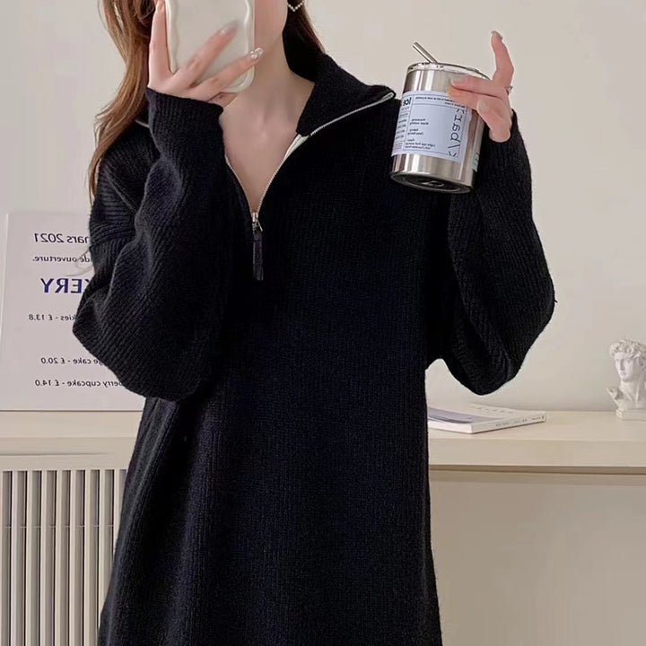 Damen Komfortabler Hoodie mit halb verdecktem Reißverschluss Drune