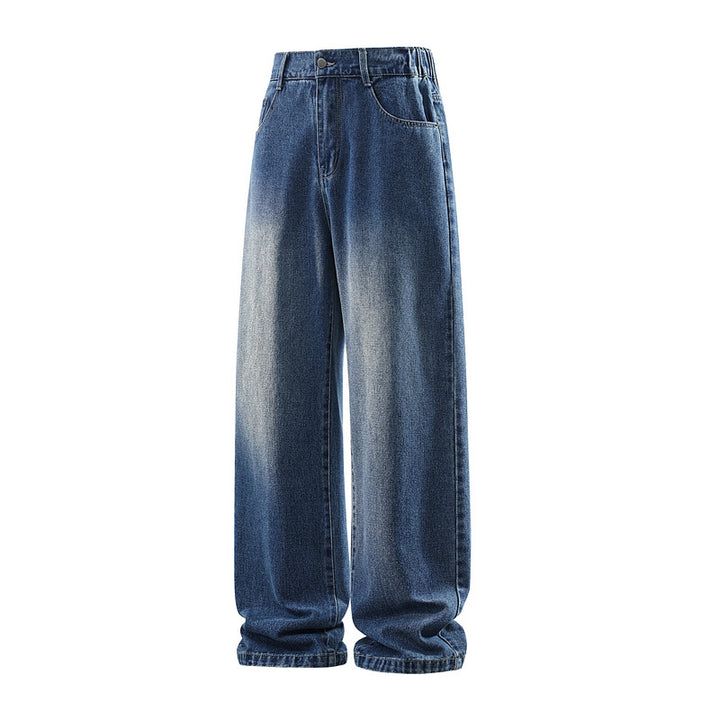 Damen Weite High‑Waist Baggy‑Jeans mit elastischem Bund und Used‑Look Drune