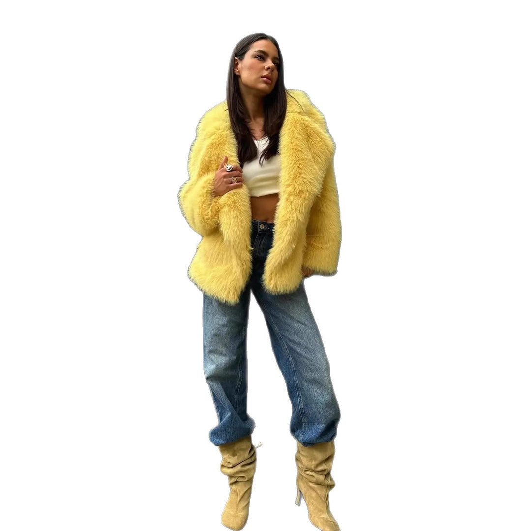 Damen Kurzer Oversize Kunstpelz-Mantel mit voluminösem Schalkragen Drune