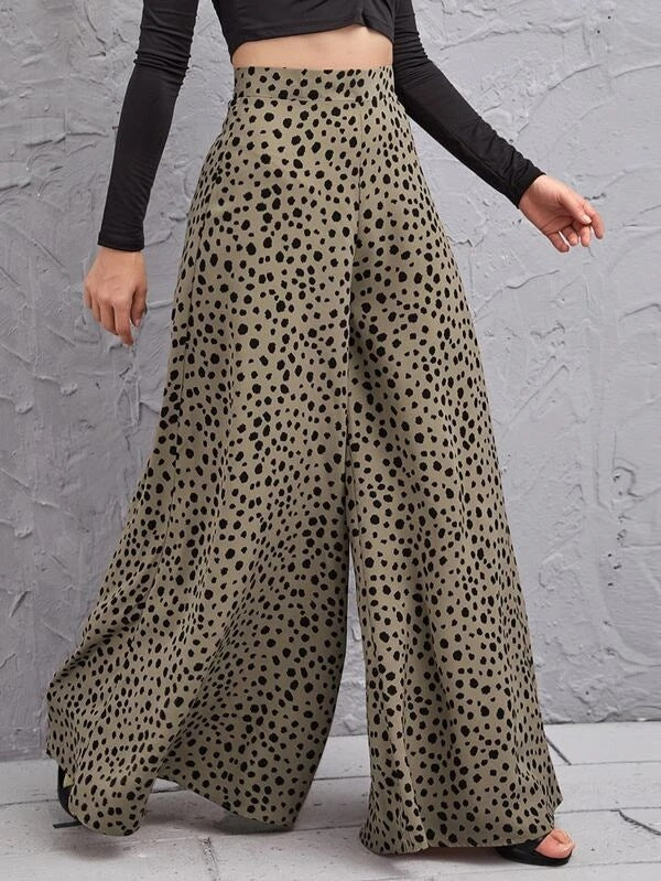 Damen weite Hose mit modischem Punktmuster und hohem Bund Drune