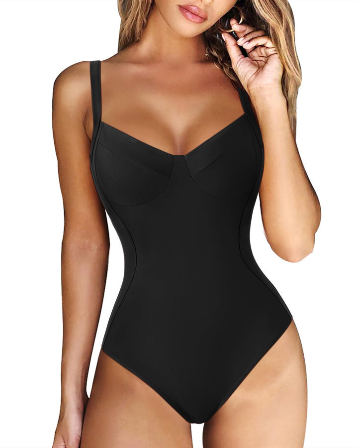 Damen eleganter Badeanzug mit wohltuendem V-Ausschnitt Drune