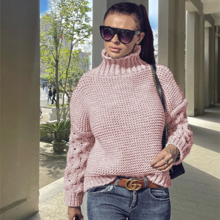 Damen Grobstrickpullover mit Rollkragen und Zopfdetails Drune