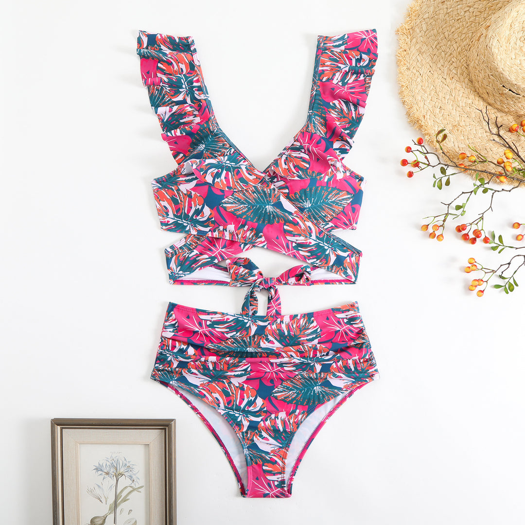 Damen Stilvolles Wickel-Bikini-Set mit Rüschendetails Drune