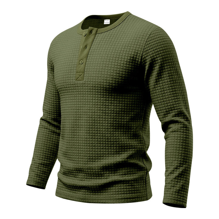 Herren Strukturiertes Waffel-Thermalshirt mit Henley-Knopfleiste und gerundetem Saum Drune