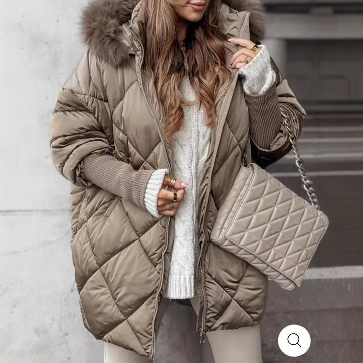 Damen gestepptes Winterparka mit abnehmbarer Kapuze Drune