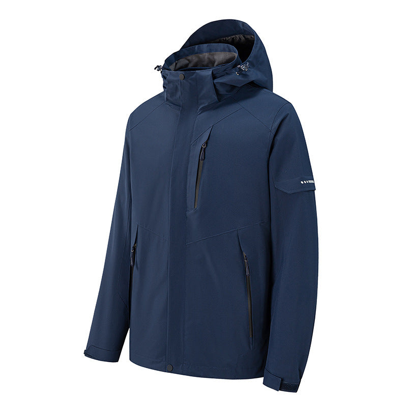 Herren wasserdichte dreilagige Softshell-Outdoorjacke mit verstellbarer Kapuze und verschweißten Reißverschlüssen Drune