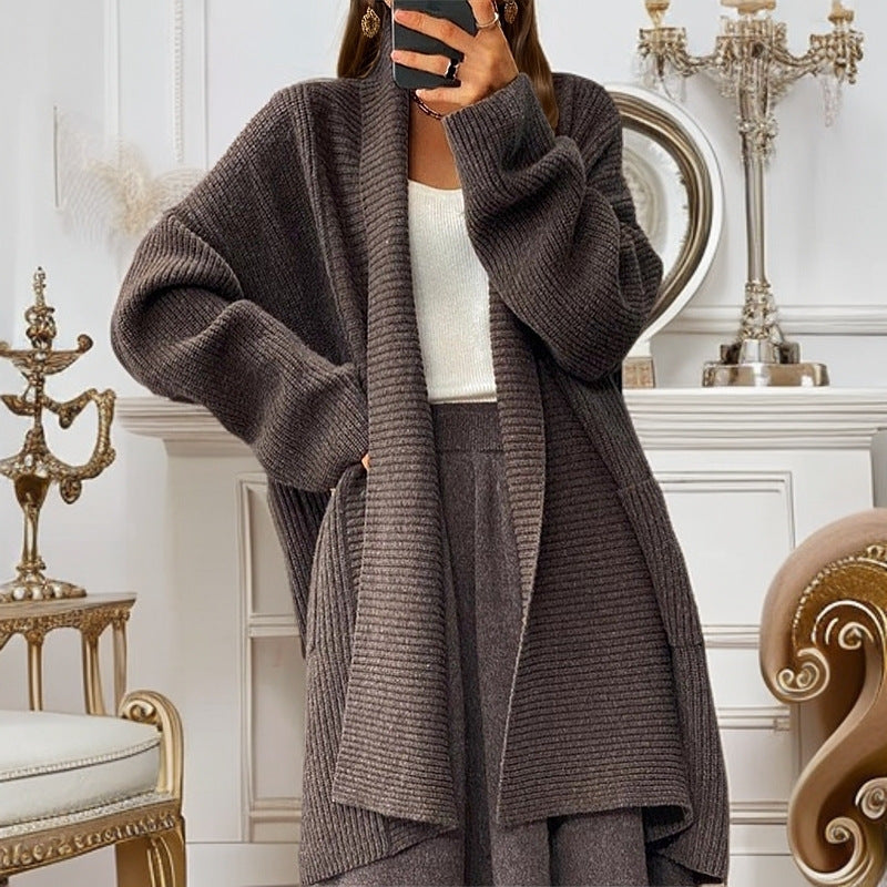 Damen nan weit geschnittener Strickmantel mit Rippenstruktur und aufgesetzten Taschen Drune