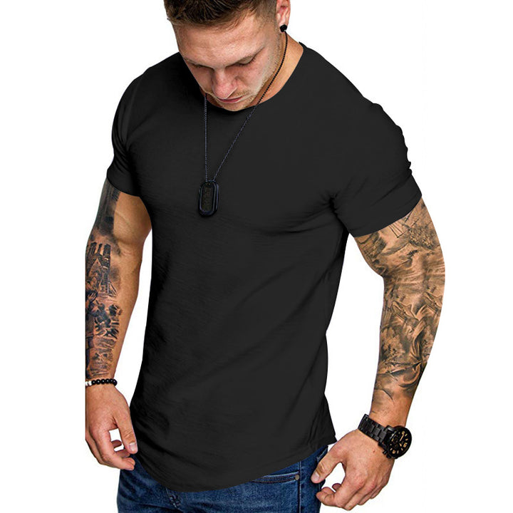 Herren nan figurbetontes Rundhalsshirt mit athletischem Schnitt elastischem Baumwoll-Elasthan-Mix und abgerundetem Saum Drune